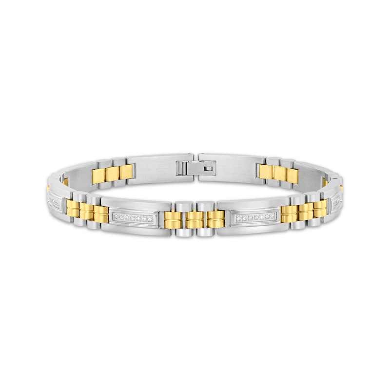 Main Image 1 of Men's Diamond Link Bracelet 1/4 ct tw Stainless Steel & Yellow Ion Plating 8.75"