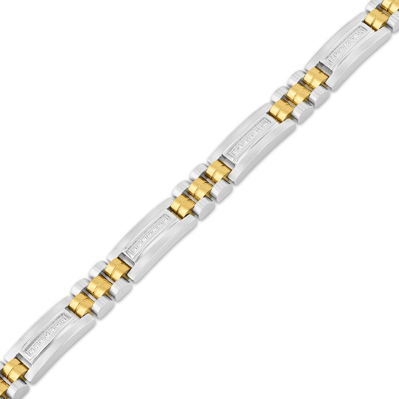 Main Image 2 of Men's Diamond Link Bracelet 1/4 ct tw Stainless Steel & Yellow Ion Plating 8.75"