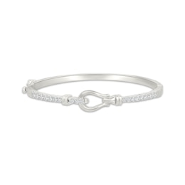 White Lab-Created Sapphire Sideways Loop Bangle Bracelet Sterling Silver