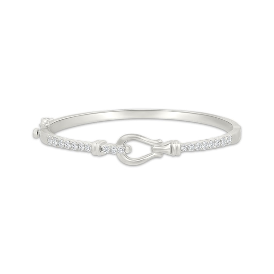 White Lab-Created Sapphire Sideways Loop Bangle Bracelet Sterling Silver