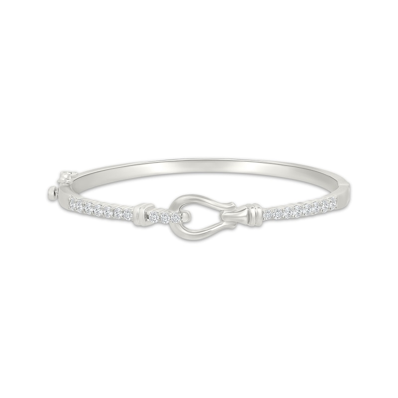 Main Image 1 of White Lab-Created Sapphire Sideways Loop Bangle Bracelet Sterling Silver