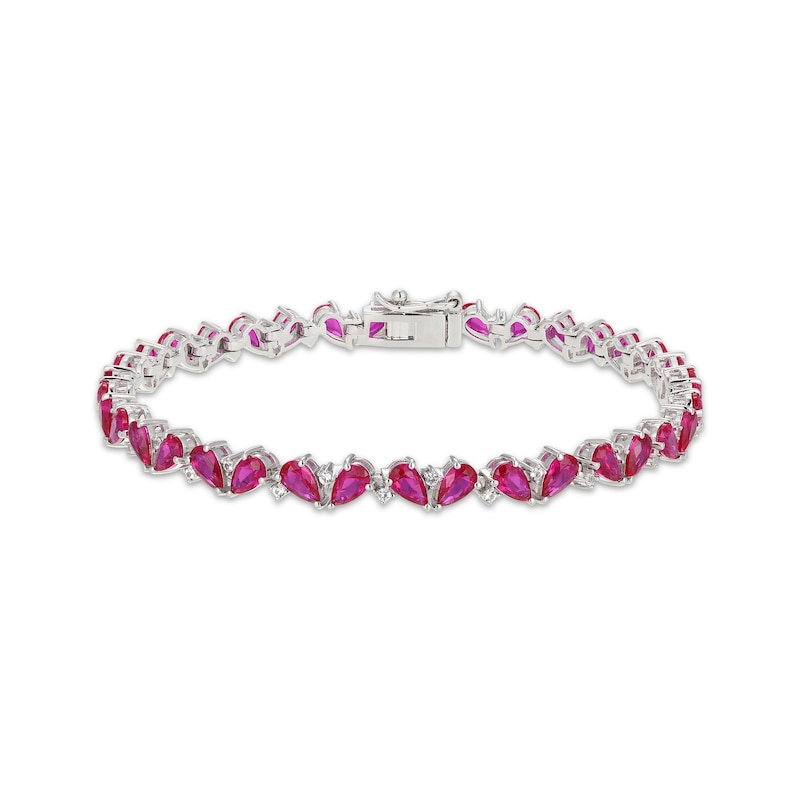 Main Image 1 of Pear-Shaped Lab-Created Ruby & White Lab-Created Sapphire Bracelet 7.25"