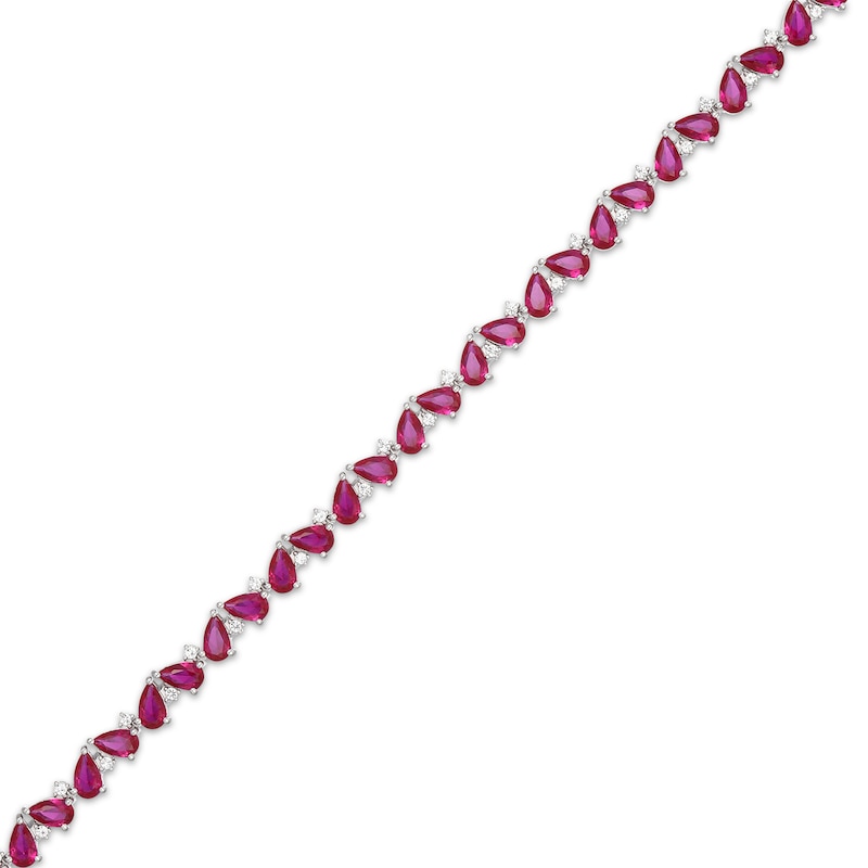 Main Image 2 of Pear-Shaped Lab-Created Ruby & White Lab-Created Sapphire Bracelet 7.25"