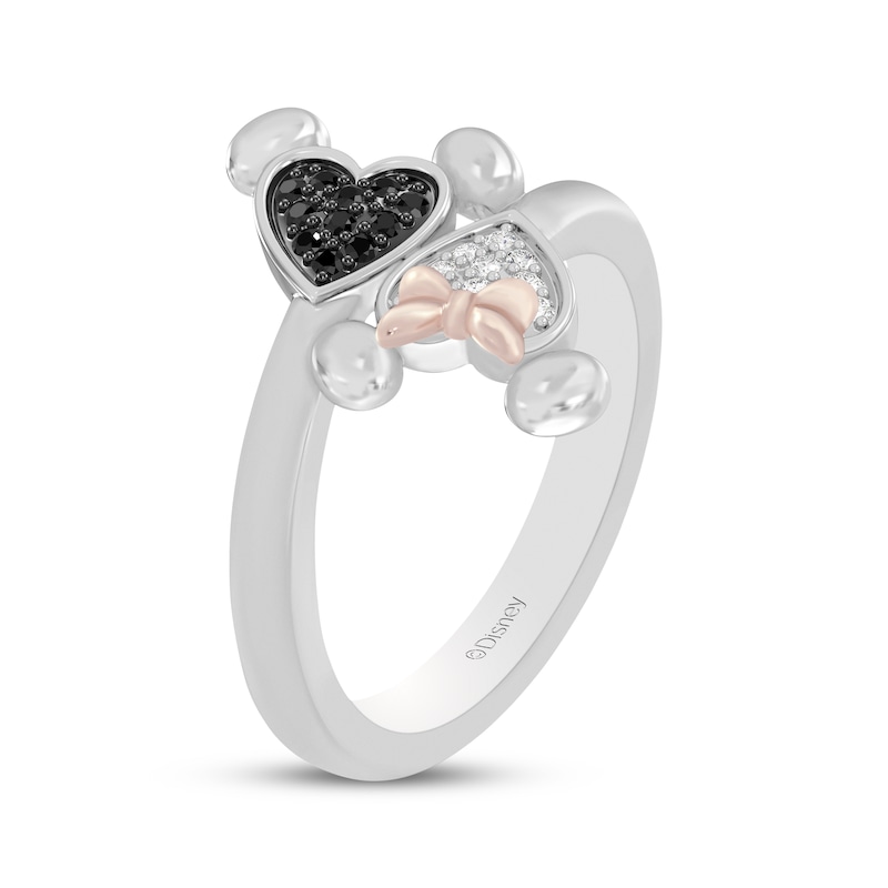 Main Image 2 of Disney Treasures Black & White Diamond Minnie & Mickey Mouse Bypass Ring 1/6 ct tw Sterling Silver & 14K Rose Gold Plate