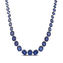 Oval-Cut Blue Lab-Created Sapphire Graduated Line Necklace Sterling Silver 18"