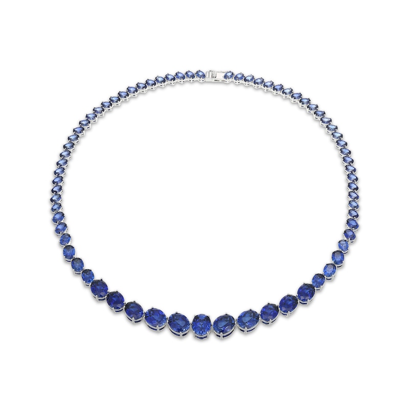 Main Image 2 of Oval-Cut Blue Lab-Created Sapphire Graduated Line Necklace Sterling Silver 18"