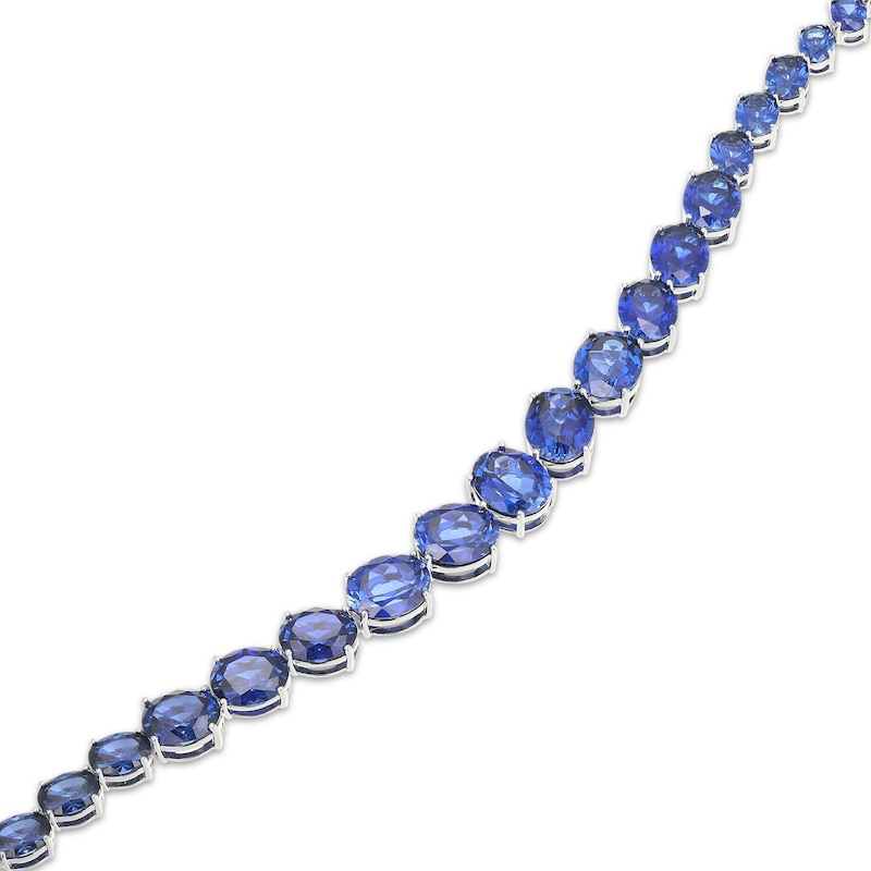 Main Image 3 of Oval-Cut Blue Lab-Created Sapphire Graduated Line Necklace Sterling Silver 18"