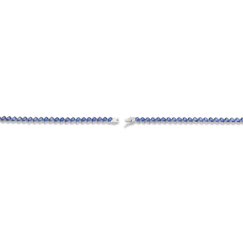 Main Image 4 of Oval-Cut Blue Lab-Created Sapphire Graduated Line Necklace Sterling Silver 18"