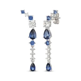 Blue Lab-Created Sapphire & White Lab-Created Sapphire Drop Earrings Sterling Silver
