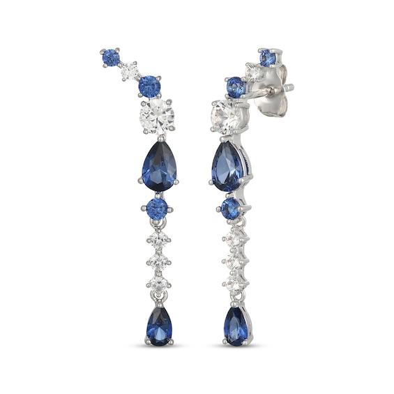 Blue Lab-Created Sapphire & White Lab-Created Sapphire Drop Earrings Sterling Silver