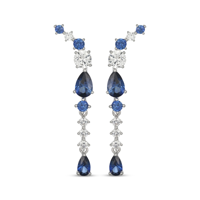 Main Image 2 of Blue Lab-Created Sapphire & White Lab-Created Sapphire Drop Earrings Sterling Silver