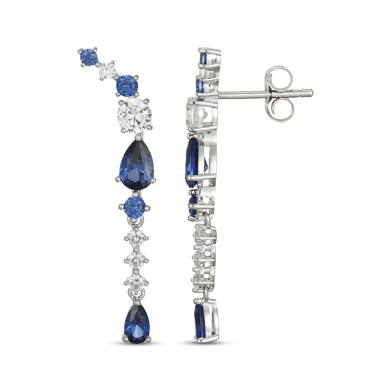 Main Image 3 of Blue Lab-Created Sapphire & White Lab-Created Sapphire Drop Earrings Sterling Silver