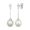 Thumbnail Image 1 of Cultured Pearl & White Lab-Created Sapphire Drop Earrings Sterling Silver