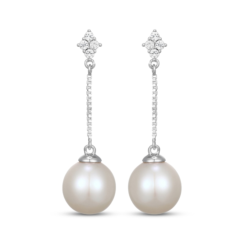 Main Image 2 of Cultured Pearl & White Lab-Created Sapphire Drop Earrings Sterling Silver