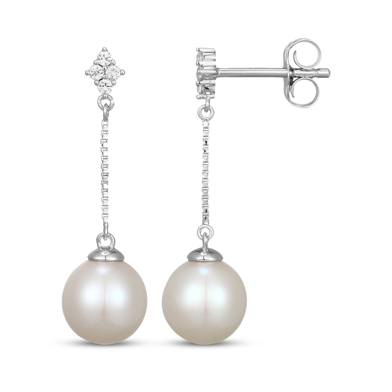 Main Image 3 of Cultured Pearl & White Lab-Created Sapphire Drop Earrings Sterling Silver