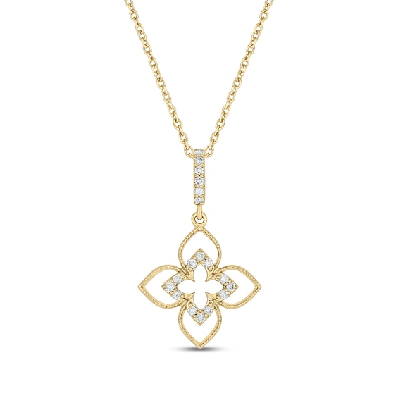 Diamond Clover Drop Necklace 1/10 ct tw 24K Yellow Gold Vermeil Sterling Silver 18"