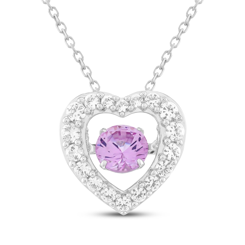 Main Image 1 of Pink Lab-Created Sapphire & White Lab-Created Sapphire Heart Necklace Sterling Silver 18"