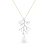 Thumbnail Image 1 of Cultured Pearl & White Lab-Created Sapphire Coral Drop Necklace 10K Yellow Gold 18"