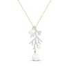 Thumbnail Image 2 of Cultured Pearl & White Lab-Created Sapphire Coral Drop Necklace 10K Yellow Gold 18"