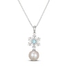 Thumbnail Image 1 of Cultured Pearl, Swiss Blue Topaz & White Lab-Created Sapphire Snowflake Necklace Sterling Silver 18"