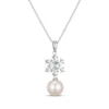 Thumbnail Image 3 of Cultured Pearl, Swiss Blue Topaz & White Lab-Created Sapphire Snowflake Necklace Sterling Silver 18"
