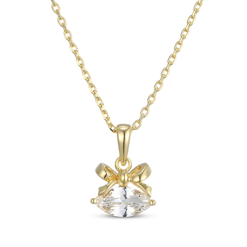 Main Image 1 of STUDIO BY KAY Marquise-Cut White Lab-Created Sapphire Bow Necklace 24K Yellow Gold Vermeil Sterling Silver 18"