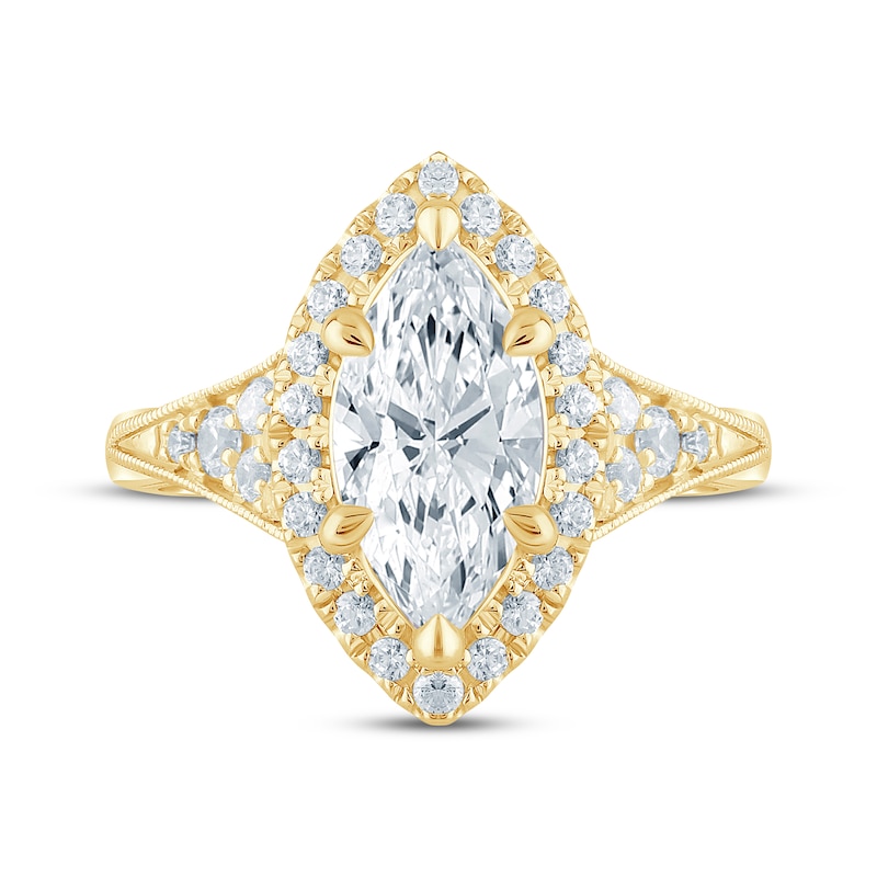 Main Image 4 of Monique Lhuillier Bliss Marquise-Cut Lab-Grown Diamond Halo Engagement Ring 2 ct tw 18K Yellow Gold