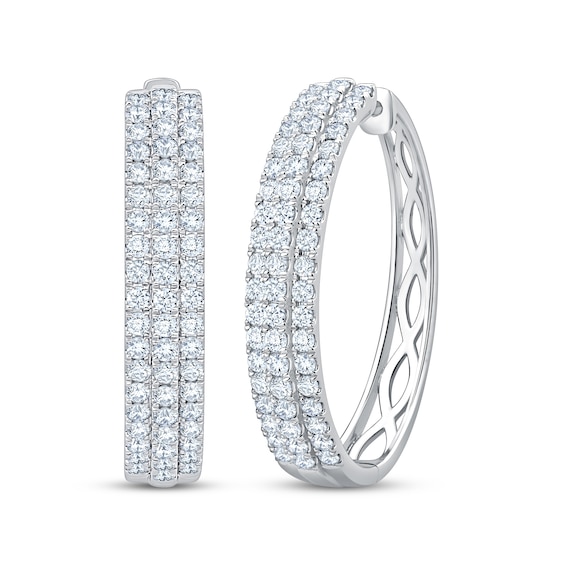 KAY Lab-Grown Diamonds Three-Row Oval Hoop Earrings 3 ct tw 10K White Gold