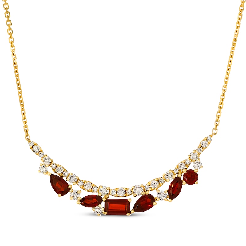 Main Image 1 of Le Vian Multi-Shape Garnet Curved Bar Necklace 1/2 ct tw Diamonds 14K Honey Gold 19"