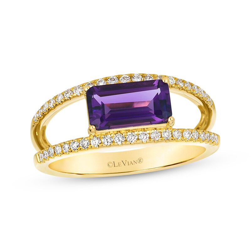 Main Image 1 of Le Vian Baguette-Cut Amethyst Ring 1/4 ct tw Diamonds 14K Honey Gold