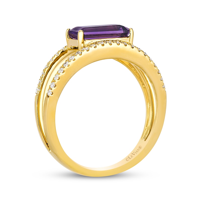 Main Image 3 of Le Vian Baguette-Cut Amethyst Ring 1/4 ct tw Diamonds 14K Honey Gold