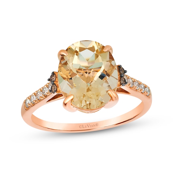 Le Vian Oval-Cut Caramel Quartz Ring 1/5 ct tw Diamonds 14K Strawberry Gold