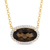 Thumbnail Image 1 of Le Vian Oval-Cut Chocolate Quartz East-West Halo Necklace 1/10 ct tw Diamonds 14K Honey Gold 19"