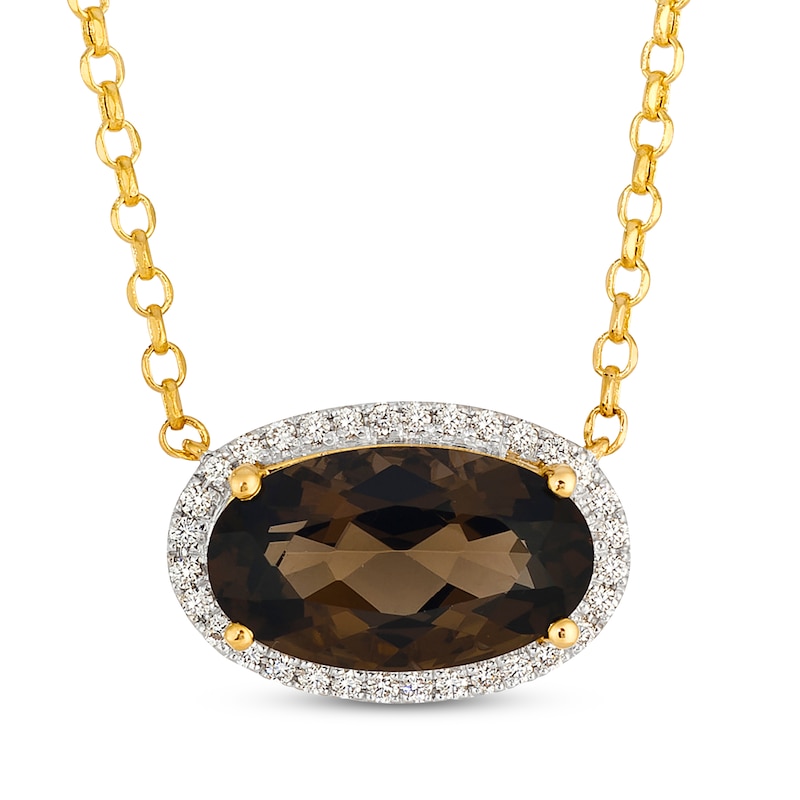 Main Image 1 of Le Vian Oval-Cut Chocolate Quartz East-West Halo Necklace 1/10 ct tw Diamonds 14K Honey Gold 19"