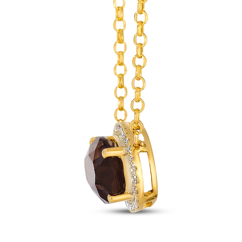 Main Image 2 of Le Vian Oval-Cut Chocolate Quartz East-West Halo Necklace 1/10 ct tw Diamonds 14K Honey Gold 19"