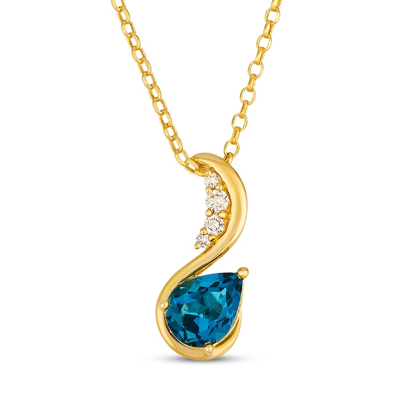 Main Image 1 of Le Vian Pear-Shaped Blue Topaz Wave Necklace 1/15 ct tw Diamonds 14K Honey Gold 19"