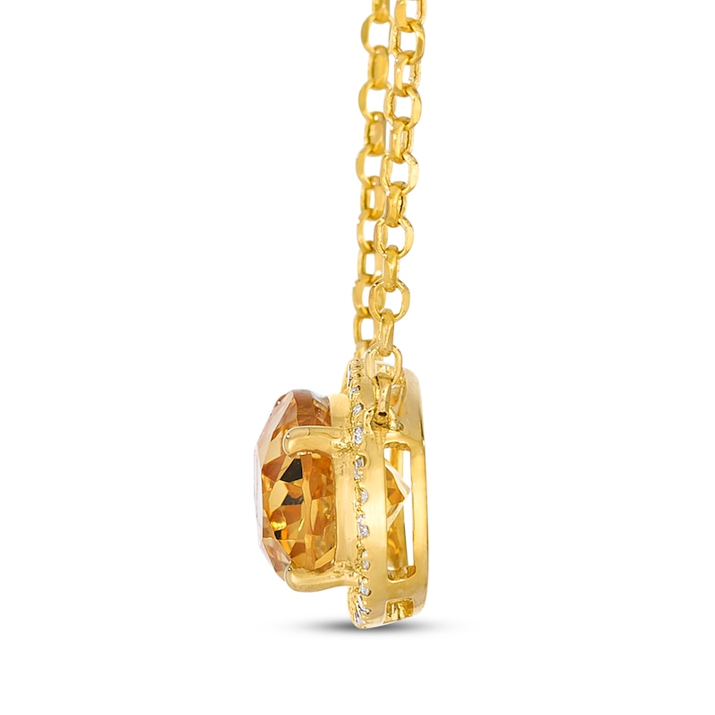 Main Image 2 of Le Vian Oval-Cut Natural Citrine East-West Halo Necklace 1/10 ct tw Diamonds 14K Honey Gold 19"