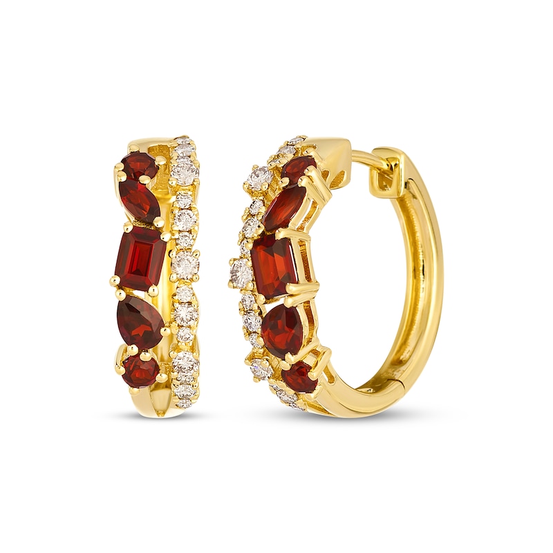 Main Image 1 of Le Vian Multi-Shape Garnet Hoop Earrings 1/3 ct tw Diamonds 14K Honey Gold