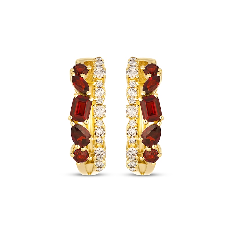 Main Image 2 of Le Vian Multi-Shape Garnet Hoop Earrings 1/3 ct tw Diamonds 14K Honey Gold