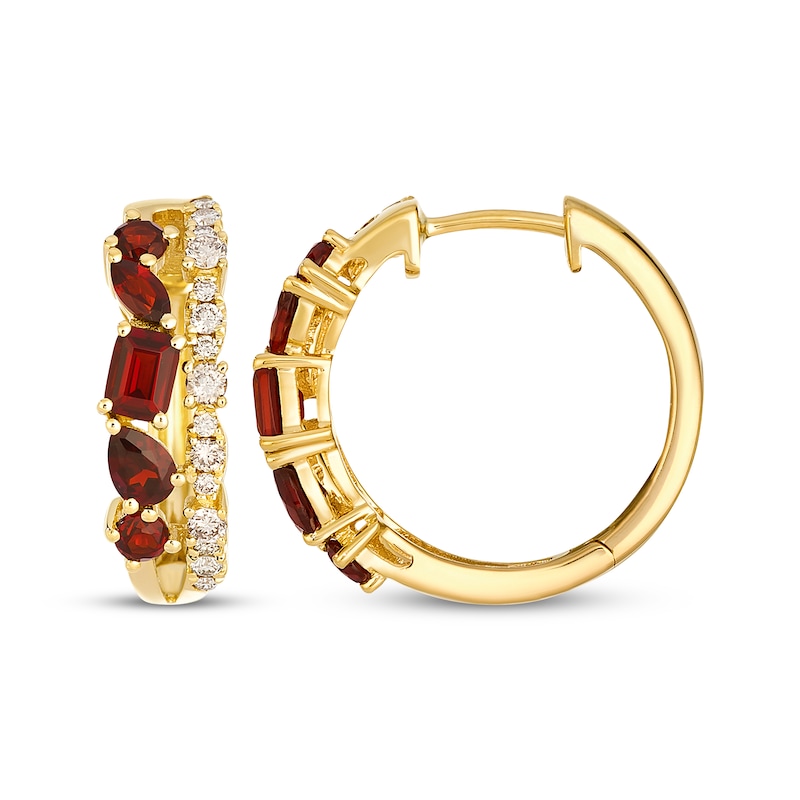 Main Image 3 of Le Vian Multi-Shape Garnet Hoop Earrings 1/3 ct tw Diamonds 14K Honey Gold