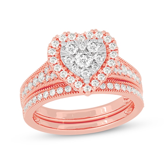 Now + Forever Round-Cut Diamond Heart-Shaped Bridal Set 1 ct tw 14K Rose Gold