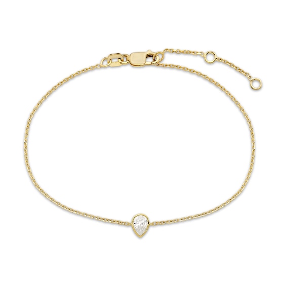 KAY Lab-Grown Diamonds Pear-Shaped Bezel-Set Solitaire Bracelet 1/8 ct tw 10K Yellow Gold 7.25" (F/SI2)