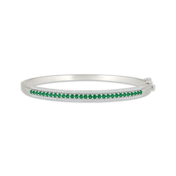 Lab-Created Emerald & White Lab-Created Sapphire Bangle Bracelet Sterling Silver