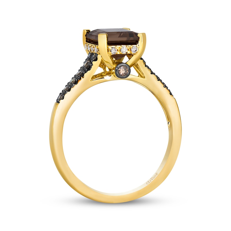 Main Image 3 of Le Vian Emerald-Cut Chocolate Quartz Ring 1/3 ct tw Diamonds 14K Honey Gold