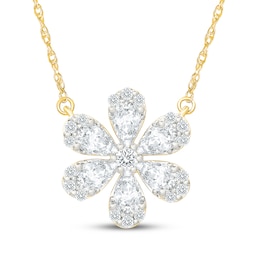 KAY Lab-Grown Diamonds Pear-Shaped & Round-Cut Flower Necklace 1-1/2 ct tw 10K Yellow Gold 18"