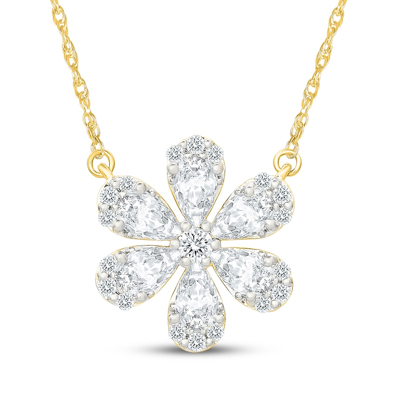 Main Image 1 of KAY Lab-Grown Diamonds Pear-Shaped & Round-Cut Flower Necklace 1-1/2 ct tw 10K Yellow Gold 18"