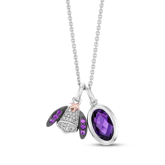Disney Treasures Winnie the Pooh "Eeyore" Amethyst & Diamond Necklace 1/15 ct tw Sterling Silver & 10K Rose Gold 19"