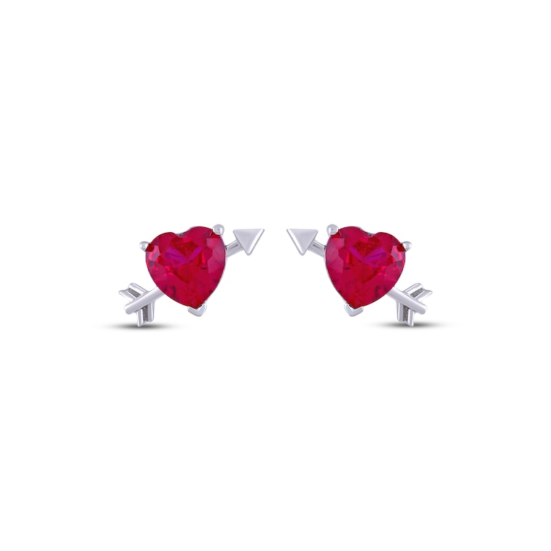 Main Image 2 of Heart-Shaped Lab-Created Ruby & Arrow Stud Earrings Sterling Silver