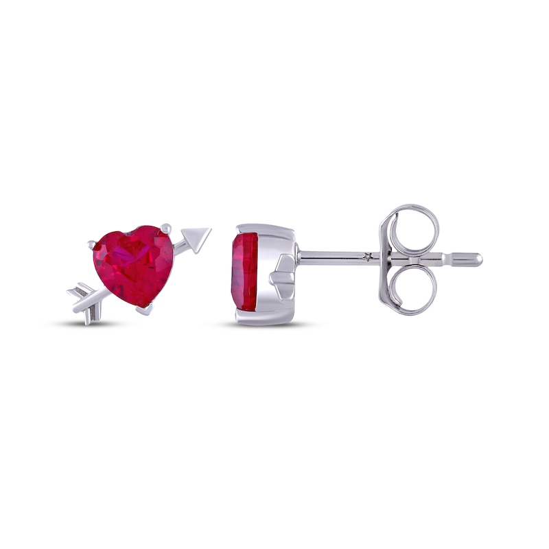 Main Image 3 of Heart-Shaped Lab-Created Ruby & Arrow Stud Earrings Sterling Silver