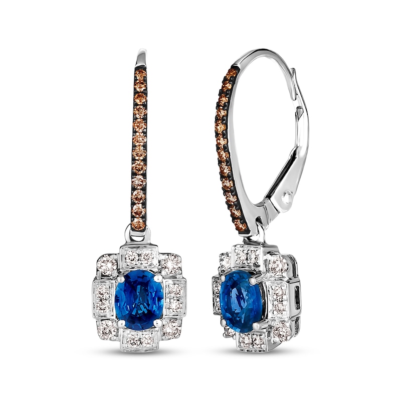 Main Image 1 of Le Vian Oval-Cut Blue Sapphire Drop Earrings 1/3 ct tw Diamonds 14K Vanilla Gold